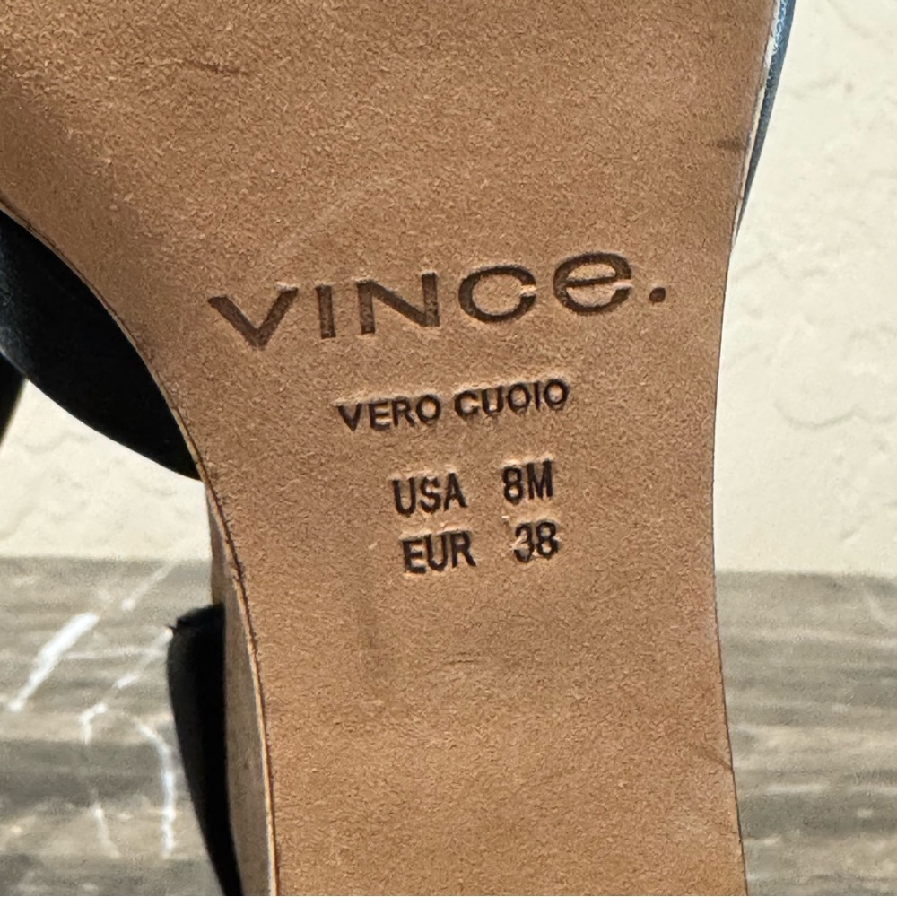 Vince Kensey Black Leather Cork Wedge Sandals - Picture 9 of 11
